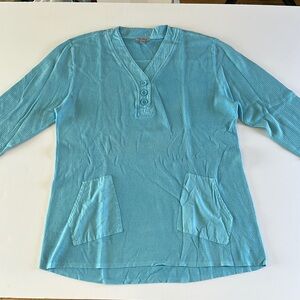 PBJ Blues Aqua Long Sleeve Henley Top Sz XL